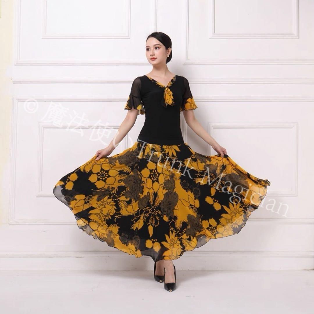 スカート&トップス2点セット★ダンスパーティーでも映える華やか練習着！ 新品未使用】花柄練習着トップス&スカート2点セット練習着として