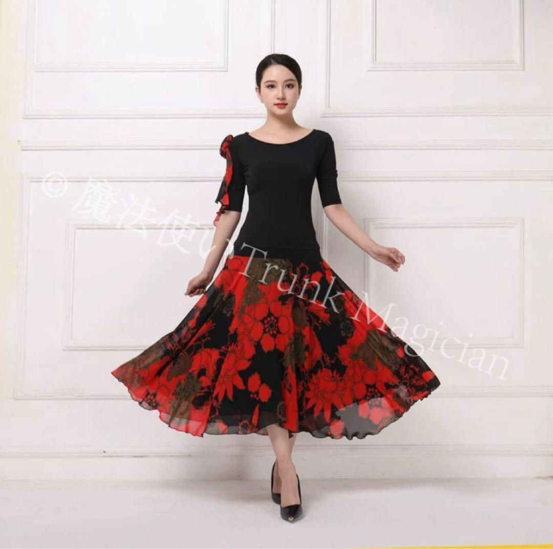 新品未使用】花柄セットアップ 社交ダンス練習着 2点セットでお得