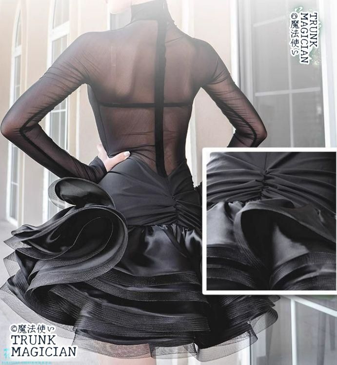ラテンドレス ラテンワンピース ダンス衣装 ブラック セミオーダー ラテンドレス ラテンワンピース ダンス衣装 ブラック セミオーダー