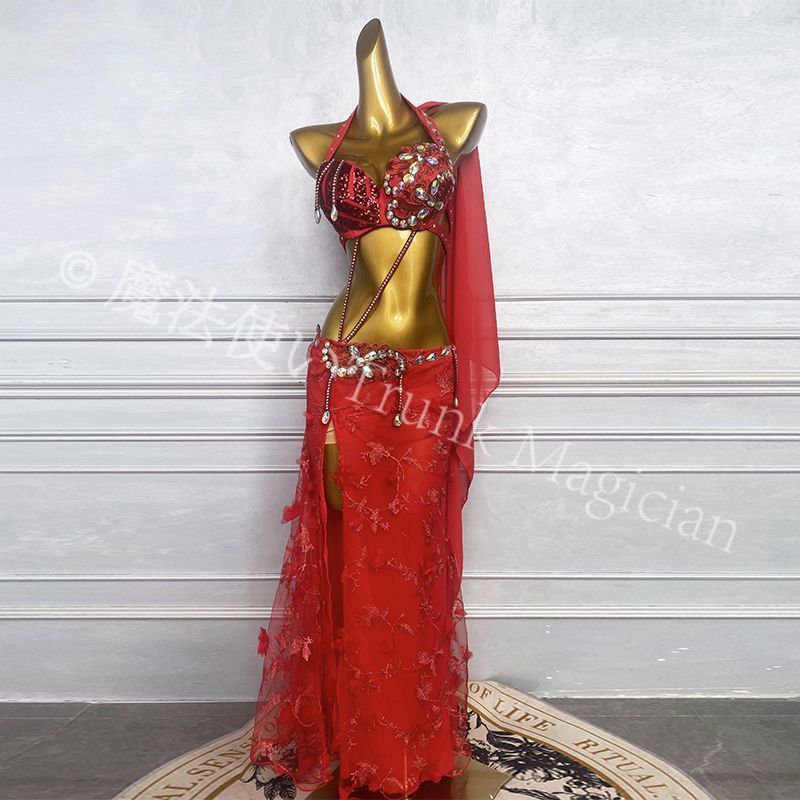 ♥ ベリーダンス オリエンタル衣装 薔薇 レッド ブラ スカート オーダーメイド