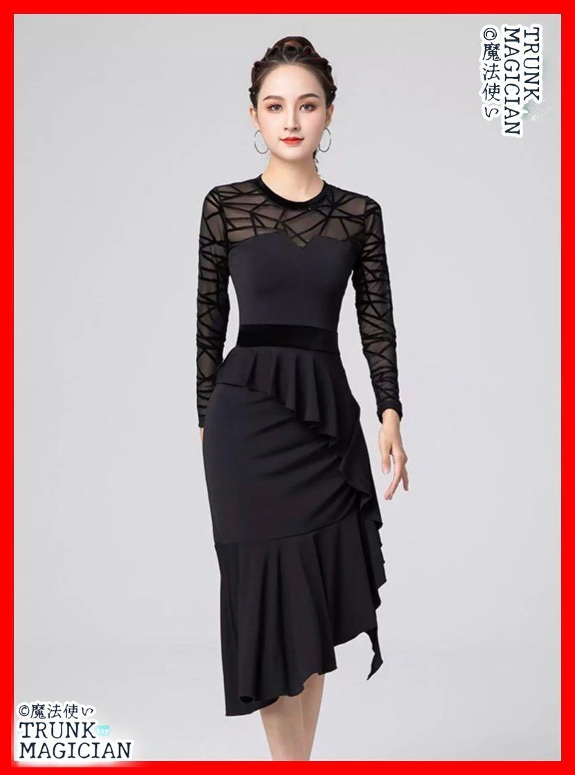 ♥ 全新♥ ひざ丈ラテンドレス? ノービス級競技会やダンスパーティー 練習着にも