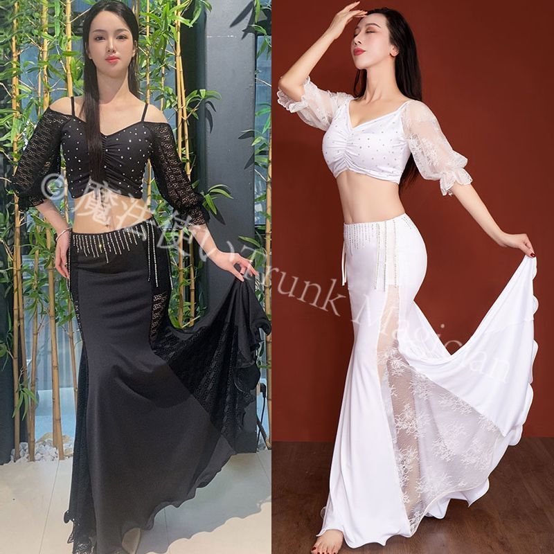 ベリーダンス衣装 ブラスカートセットアップ 白/黒 オーダーメイド ベリーダンス衣装 ブラスカートセットアップ 白/黒 オーダーメイド