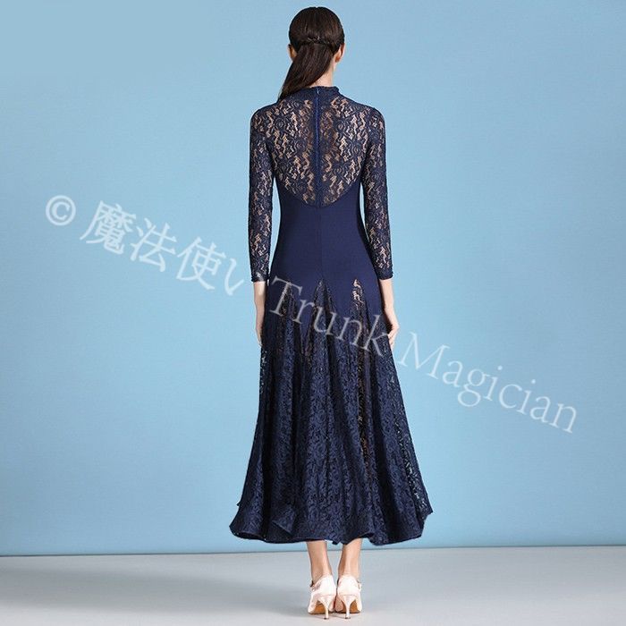 新品未使用】社交ダンスドレス 長袖 ハイネック レース 発表会