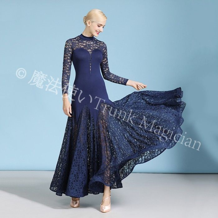 新品未使用】社交ダンスドレス 長袖 ハイネック レース 発表会