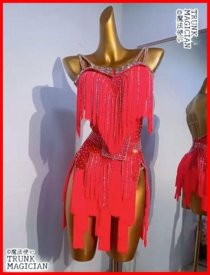 オーダーメイド 社交ダンス衣装 ラテンワンピースドレス レッド