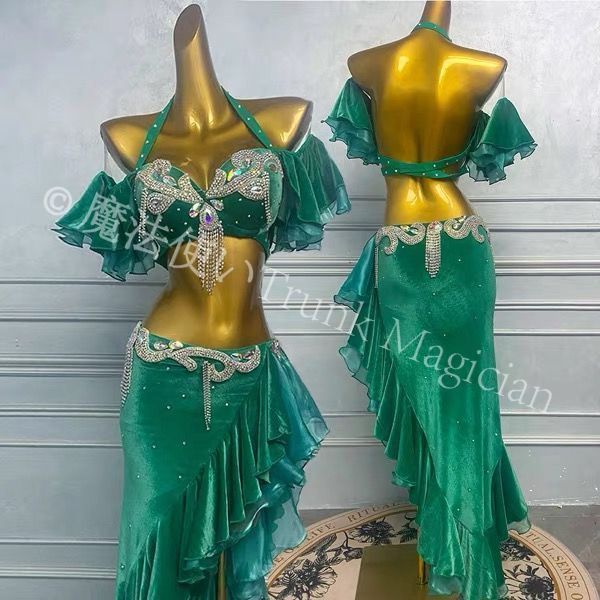 ベリーダンス オリエンタル衣装 ブラ スカート オリエンタル オーダーメイド グリーン