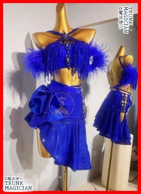 新品未使用】社交ダンス衣装 ラテンワンピースドレス 羽根 キラキラ