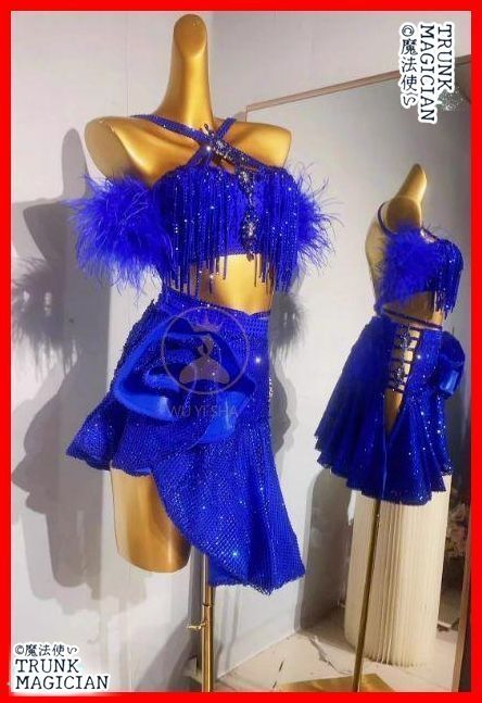 社交ダンス衣装 ラテンワンピースドレス 羽根 キラキラ オーダーメイド