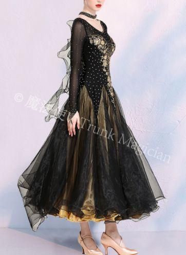 社交ダンスドレス モダンダンス 刺繍 キラキラ シャンパン オーダーメイド