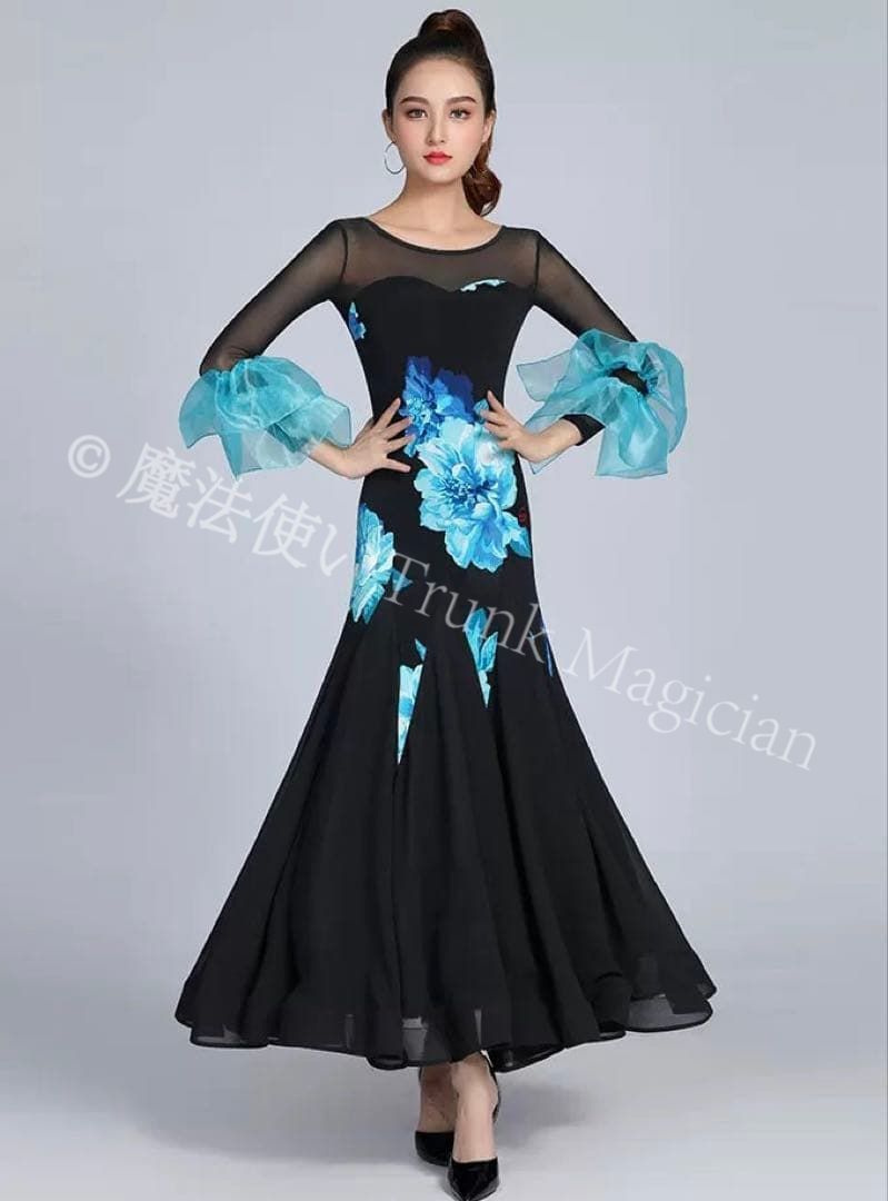 裾が特徴的な華やかスタンダードドレス✦ダンスパーティーやデモにもオススメ✨ 新品未使用】スパンコール付きスタンダードドレス ダンスパーティーに