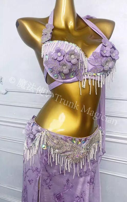 新品未使用】ベリーダンス オリエンタル衣装 レースパープル ブラ