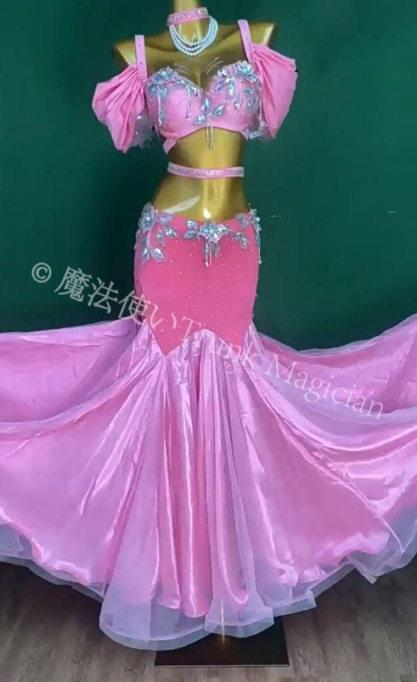 ベリーダンス衣装 ブラベルトスカートセット ピンク/パープル　 オーダーメイド ベリーダンス衣装 ブラベルトスカートセット ピンク/パープル オーダー