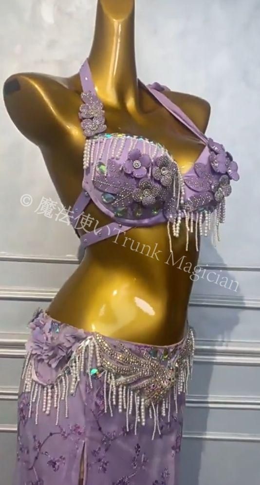 新品未使用】ベリーダンス オリエンタル衣装 レースパープル ブラ