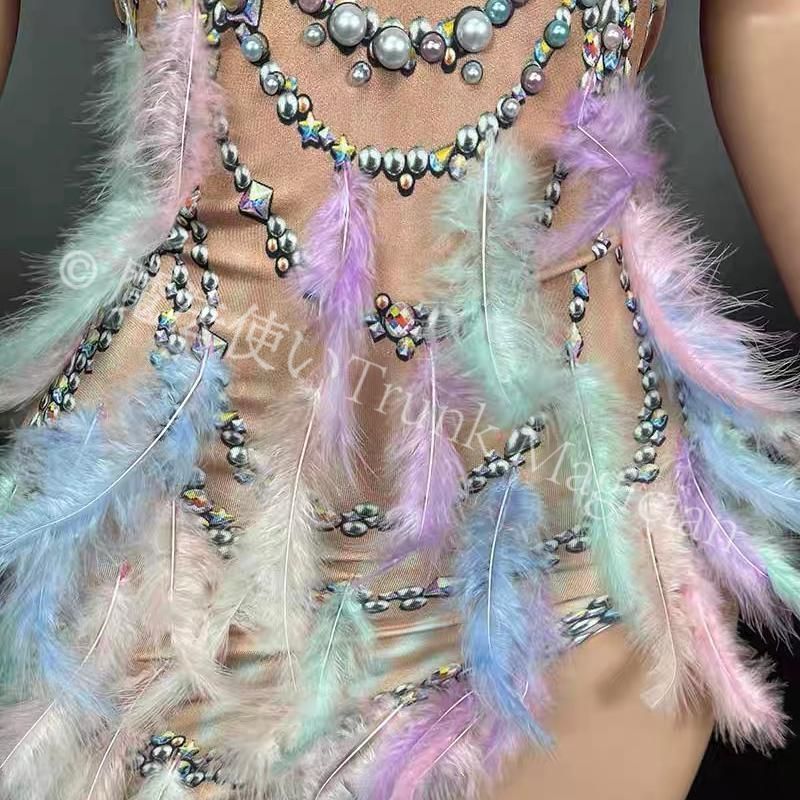  ベリーダンス衣装 ブラベルトスカートセット マルチ オーダーメイド カラフルな羽根 セットアップ ベリーダンス