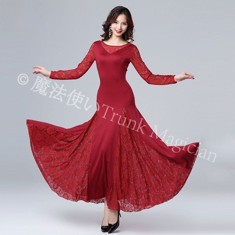 新品未使用】社交ダンスドレス 長袖 社交ダンス 練習着ワンピース