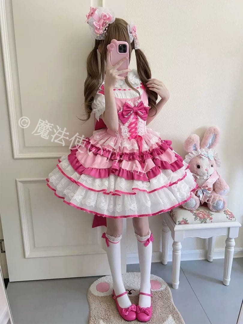 ♥ お出かけに?ロリータジャンパースカート リボン可愛いワンピース