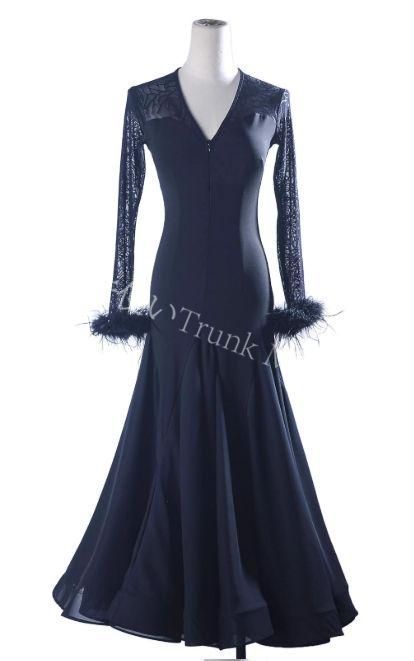 新品未使用】社交ダンスドレス レース 薔薇 スタンダードドレス 羽根