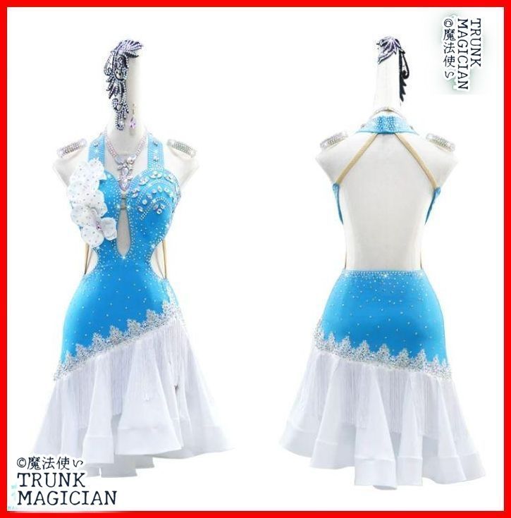 ラテンドレス ワンピース 花 ブルー色変更可 オーダーメイド