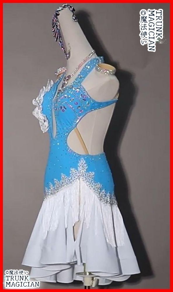  ラテンドレス ワンピース 花 ブルー色変更可 オーダーメイド ドレス ダンス衣装 社交ダンス