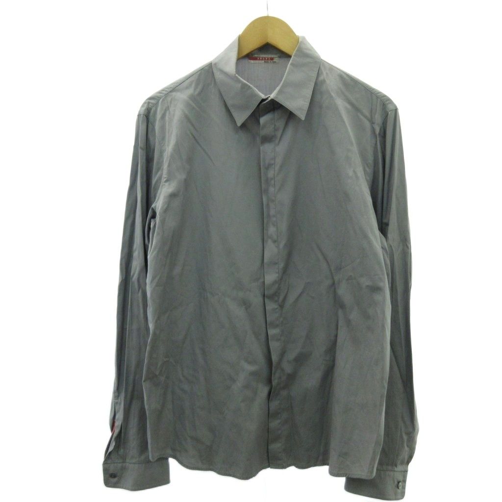 PRADA SPORT 00s 比翼シャツ グレー プラダスポーツ PRADA SPORT 00s シャツ 比翼ボタン ロゴ グレー M