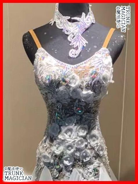  オーダーメイド 社交ダンス衣装 羽根 立体花 モダンダンス ドレス ドレス ダンス衣装 社交ダンス