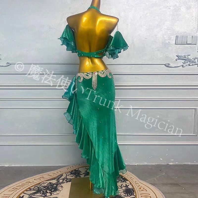 ♥ ベリーダンス オリエンタル衣装 ブラ スカート オリエンタル オーダーメイド グリーン タップダンス バランストレーニング