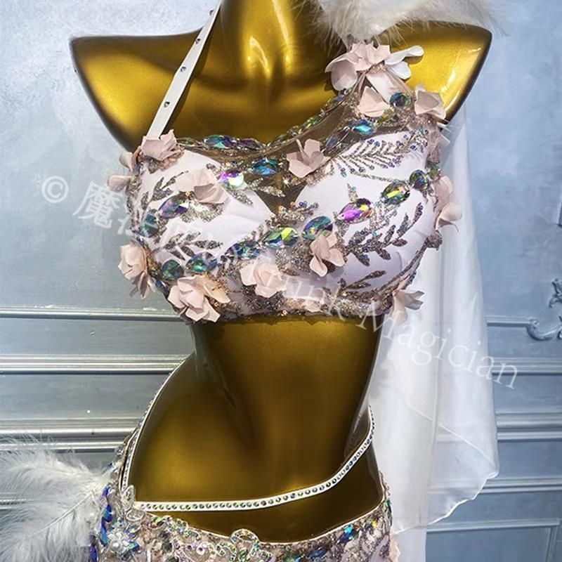 ♥ 新款 東方舞 ベリーダンス コスチューム - 舞い散る花びらのセット 舞台衣装 セット ピンクM|L セットアップ ベリーダンス ダンス バレエ