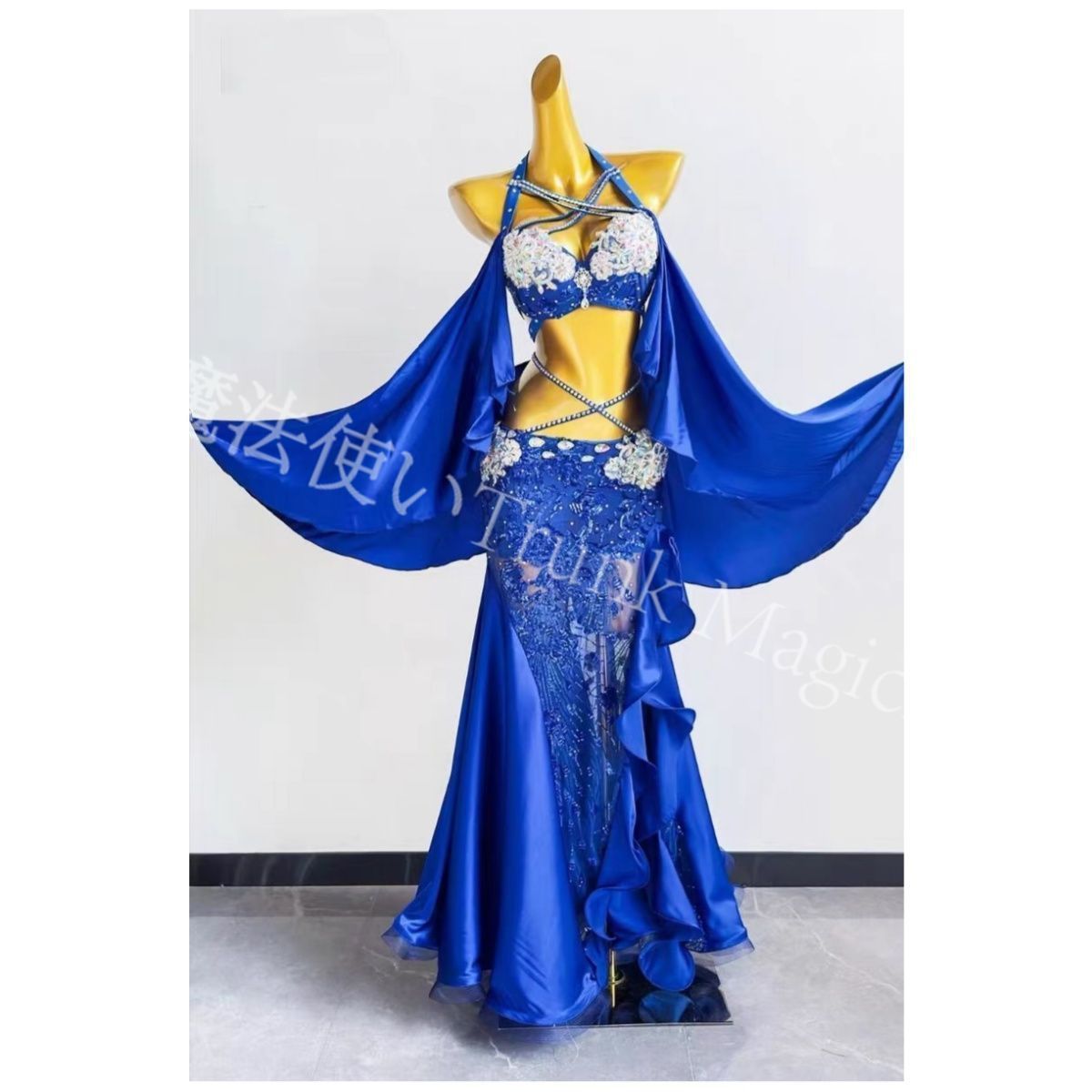 イズ ベリーダンス衣装 ブラベルトスカートセット 東方風 ベリーダンス 衣装 セット ブラジャーと魚尾スカート スパンコールビーズ刺繍 舞台用 2 選択