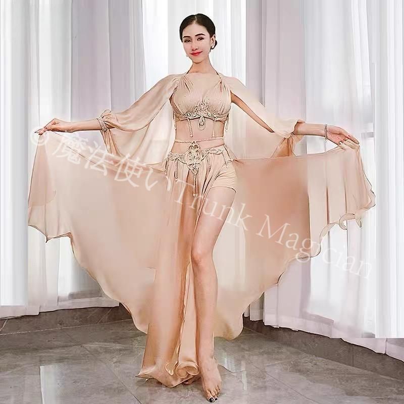 ベリーダンス セット シルキー光沢 ロングスカート パフォーマンス コスチューム スパンコール ストーン 2 選択