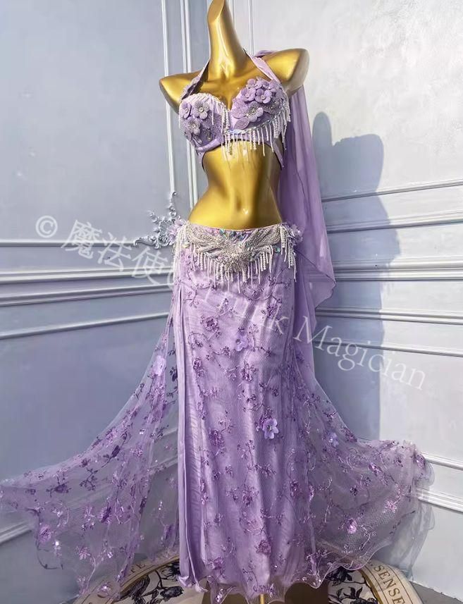 新品未使用】ベリーダンス オリエンタル衣装 レースパープル ブラ