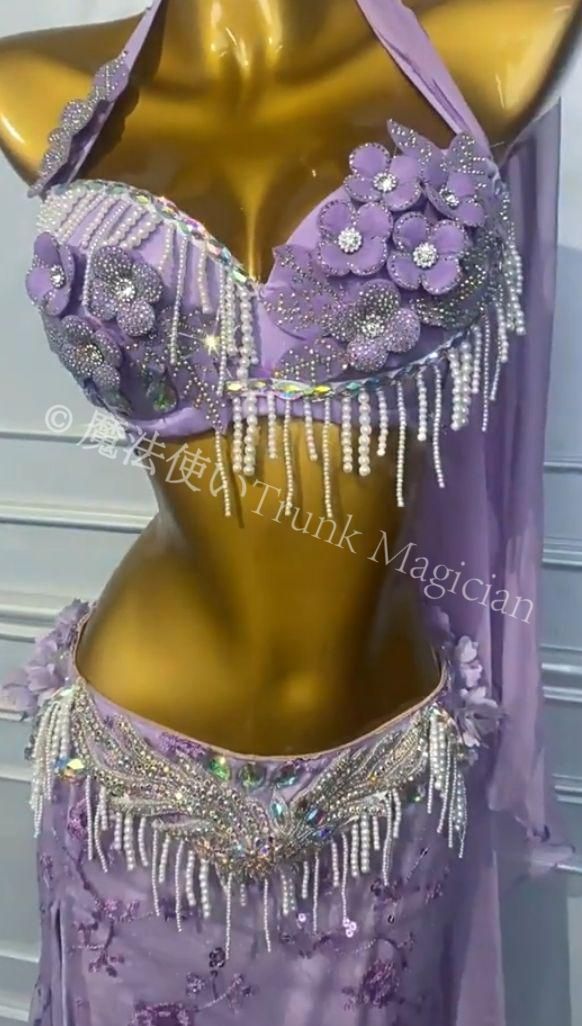 新品未使用】ベリーダンス オリエンタル衣装 レースパープル ブラ