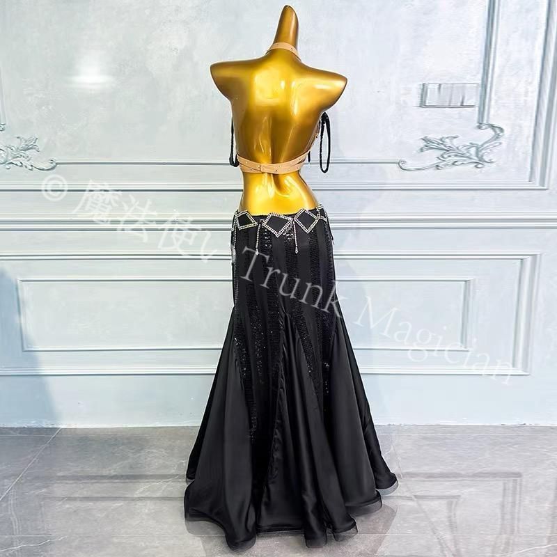 ベリーダンス オリエンタル衣装 刺繍 ブラ スカート オーダーメイド ステージ衣装 ブラック