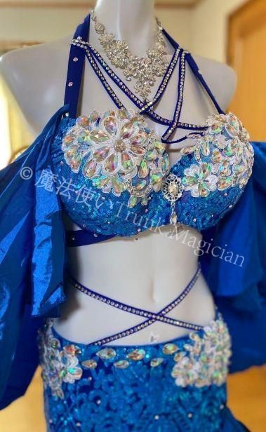  ベリーダンス衣装 ブラベルトスカートセット 青 オーダーメイド セットアップ ベリーダンス