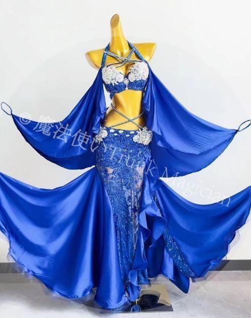 新品未使用】ベリーダンス衣装 ブラベルトスカートセット 青 オーダー