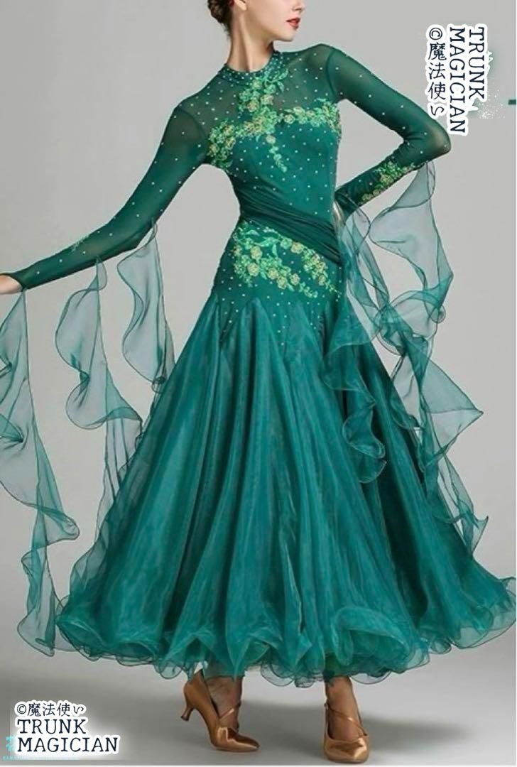 ♥ ♥ダンスドレスモダンダンスドレスキラキラ刺繍ダンスドレス 裾広社交ダンスドレス 撮影会 舞台 イベント