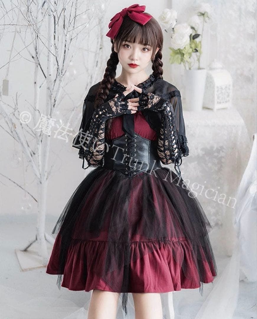  ゴスロリジャンパースカート レースの手袋や靴下付きでこれ一つでコーデが完成 ゴスロリ ロリータ コスプレ衣装