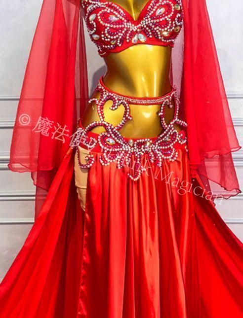 ベリーダンス衣装 ブラベルトスカートセット レッド オーダーメイド