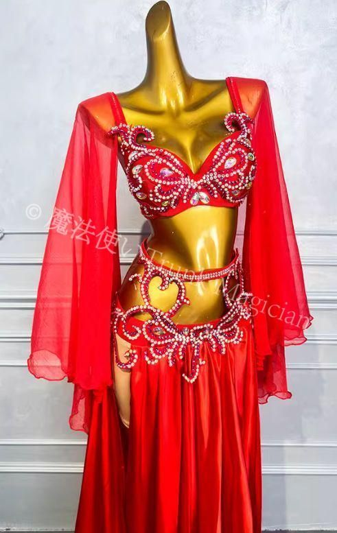  ベリーダンス衣装 ブラベルトスカートセット レッド オーダーメイド セットアップ ベリーダンス