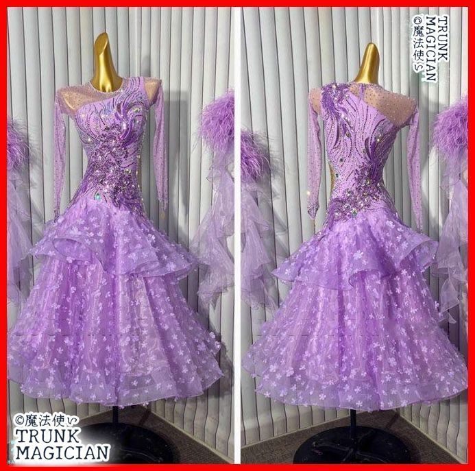 オーダーメイド 社交ダンス衣装 羽根フロート ドレス