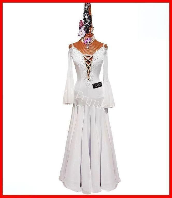 社交ダンスドレス ドレス 袖フリル ホワイトオーダーメイド