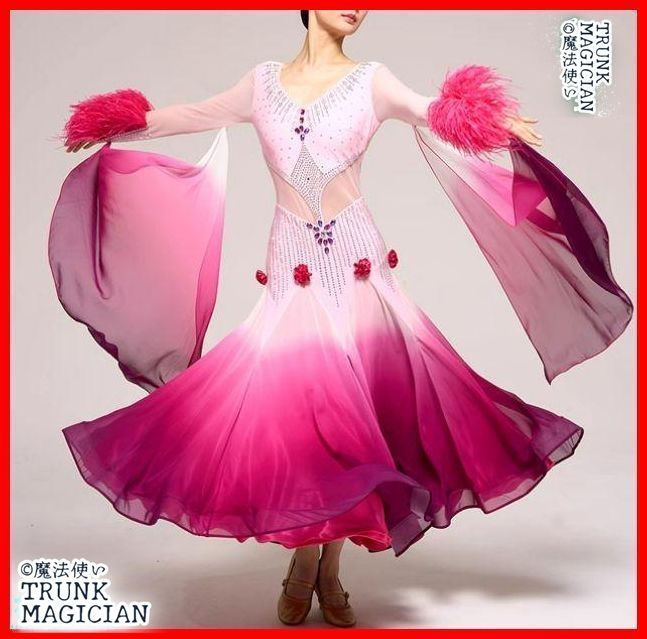 オーダーメイド 社交ダンス衣装 羽根フロート ドレス 透けません