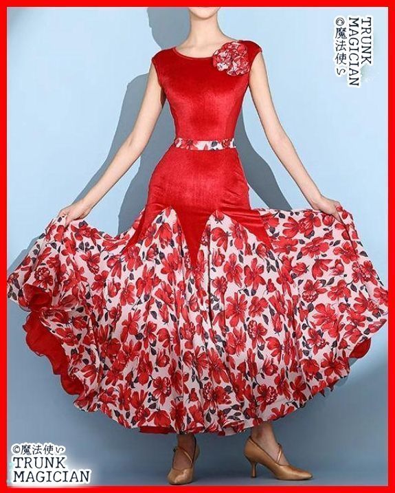 新品未使用】社交ダンスドレス スタンダードドレス モダンダンス 花柄