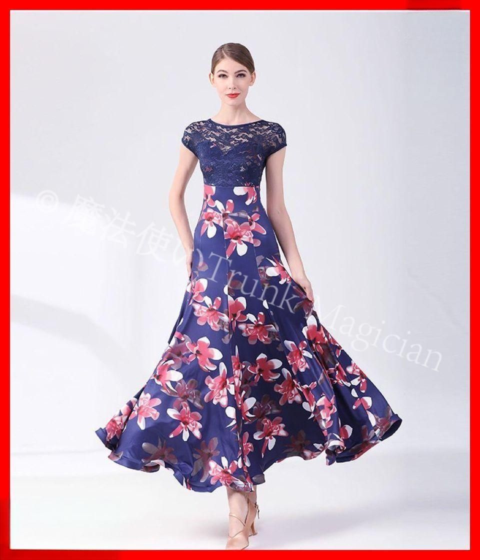 花柄✦スタンダードドレス♪ワンピース練習着☆発表会、デモ、ダンスパーティにも 新品未使用】全新未使用 花柄スタンダードドレス?ワンピース練習着