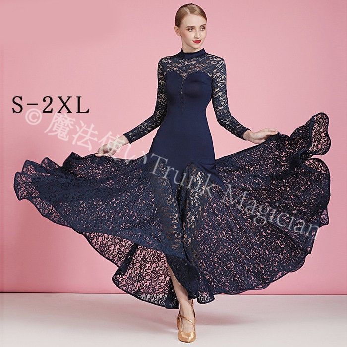 新品未使用】社交ダンスドレス 長袖 ハイネック レース 発表会