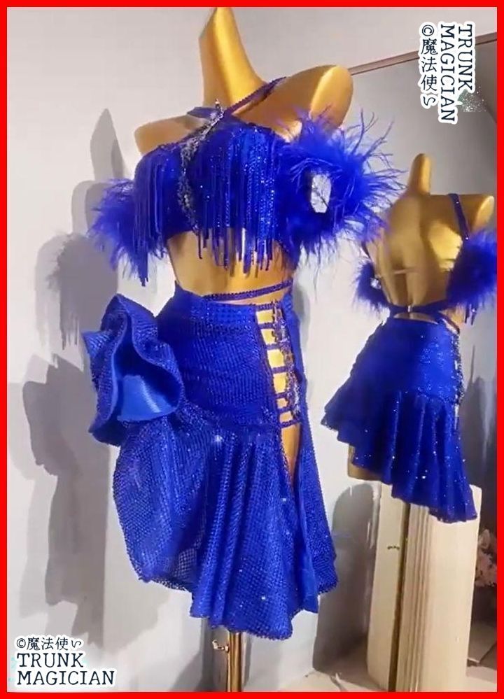 新品未使用】社交ダンス衣装 ラテンワンピースドレス 羽根 キラキラ