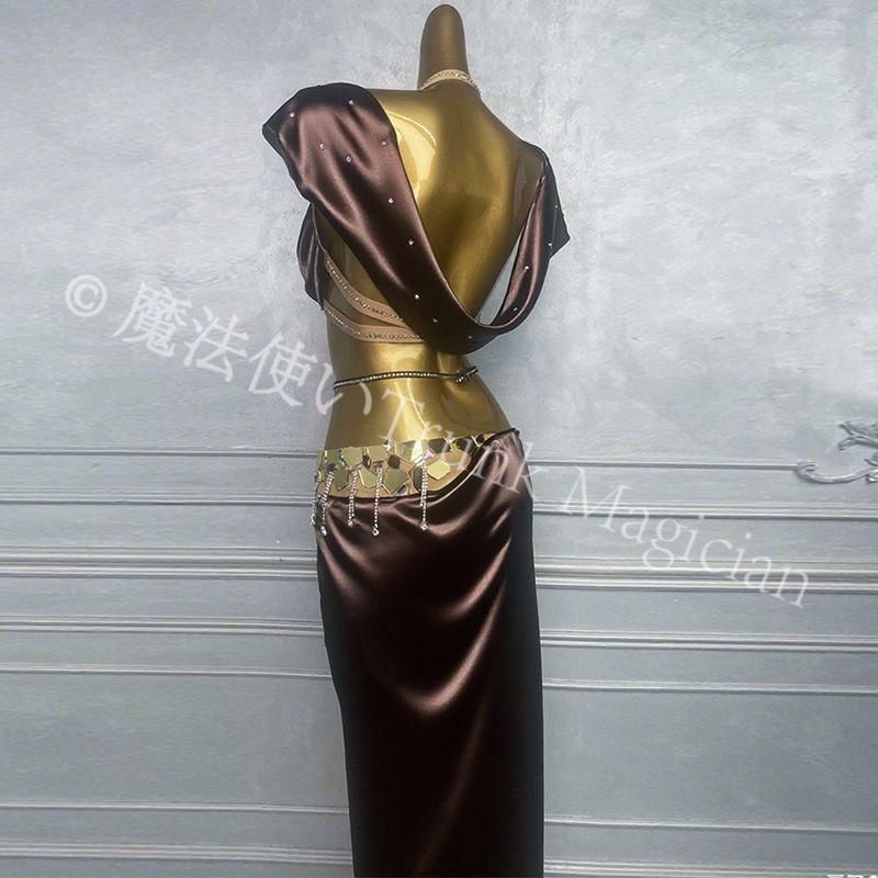  ベリーダンス衣装 社交ダンス 肚皮舞 ドレス ダンス衣装 ステージ衣装 真絲綿×ミルクシルク 二点セット 文胸 ロングスカート M Lサイズ ドレス ダンス衣装 社交ダンス