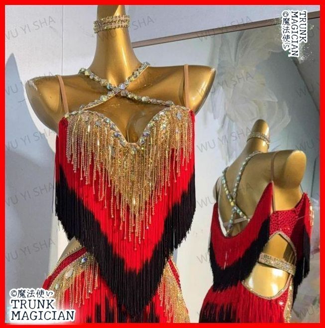 オーダーメイド 社交ダンス衣装 ラテンワンピースドレス ブルー レッド