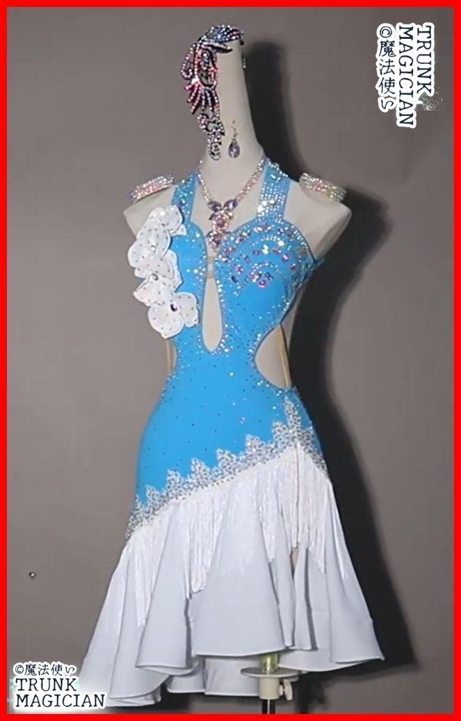 ラテンドレス ワンピース 花 ブルー色変更可 オーダーメイド