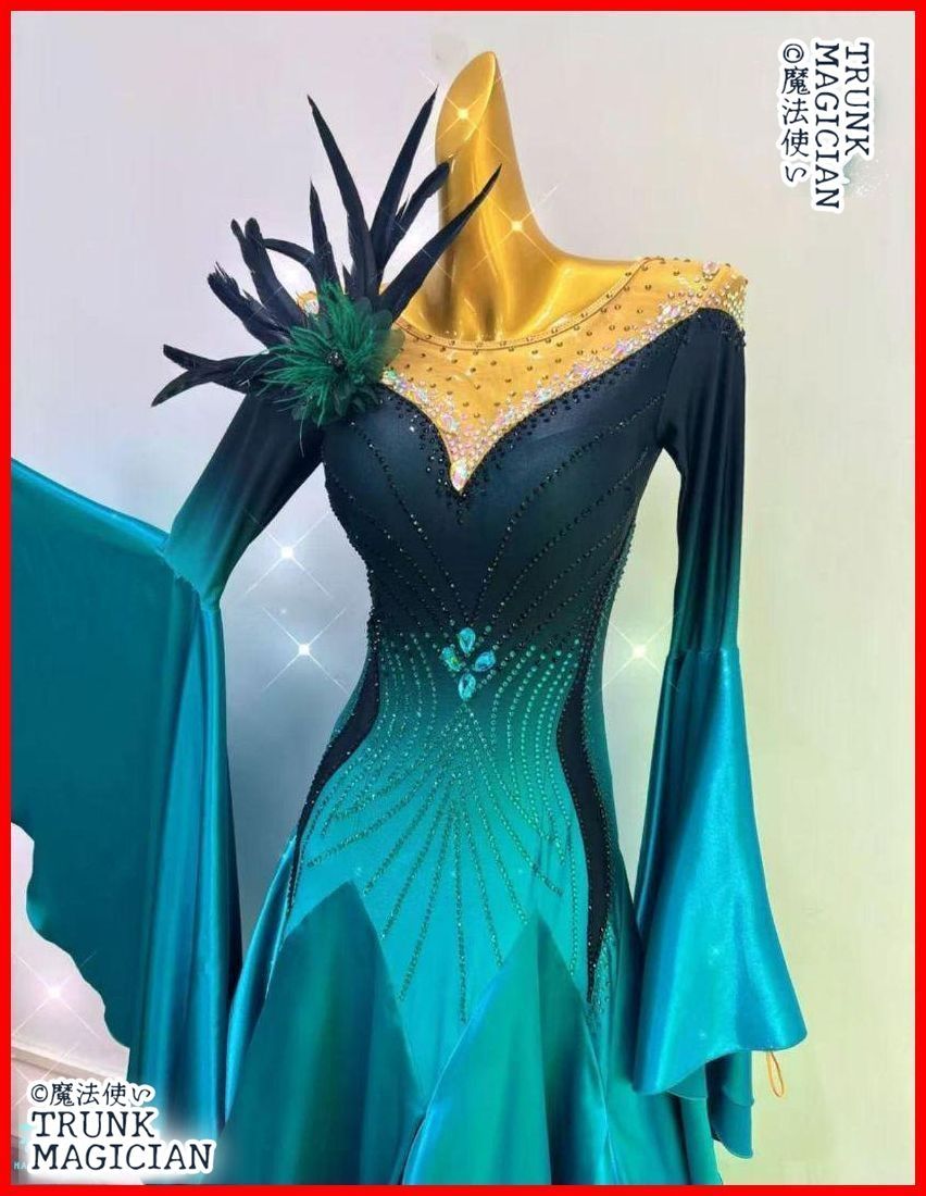 オーダーメイド　社交ダンス衣装　色変更可 スタンダードドレス 羽根　高品質 オーダーメイド社交ダンス衣装スタンダードドレス 羽根