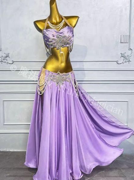 ♥ ベリーダンス衣装 パール トップス＋スカート 光沢 オーダーメイド